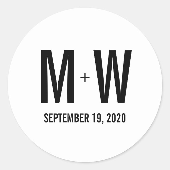 Pegatina de monograma simple de tipografía Wedding (Anverso)
