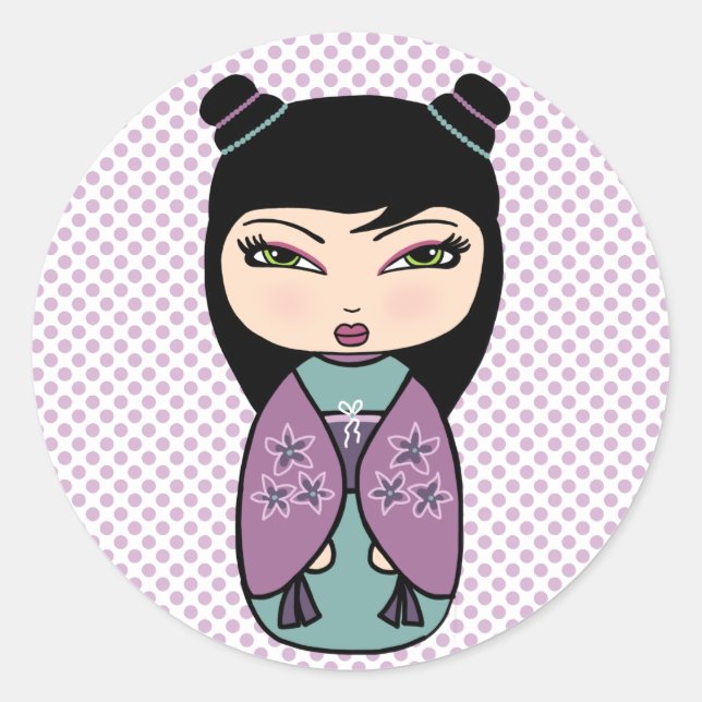 Pegatina de muñeca Kokeshi, Glossy, 3 pulgadas (ho (Anverso)
