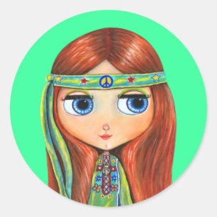 Pegatina de muñecas hippie de paz