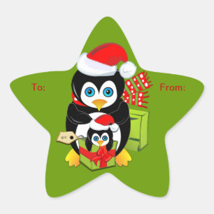 Pegatina de Navidad corta con pingüinos