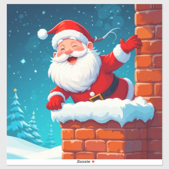 Pegatina de Navidad de Papá Noel Chimenea (Hoja)