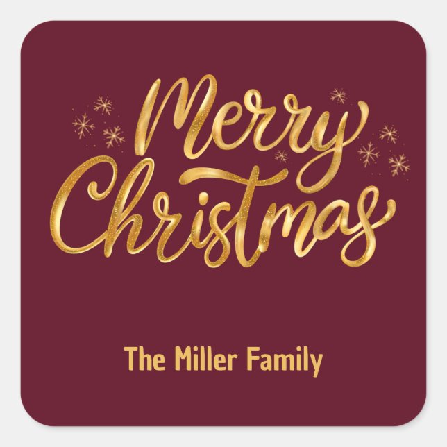 Pegatina de Navidad dorado rojo alegre (Anverso)