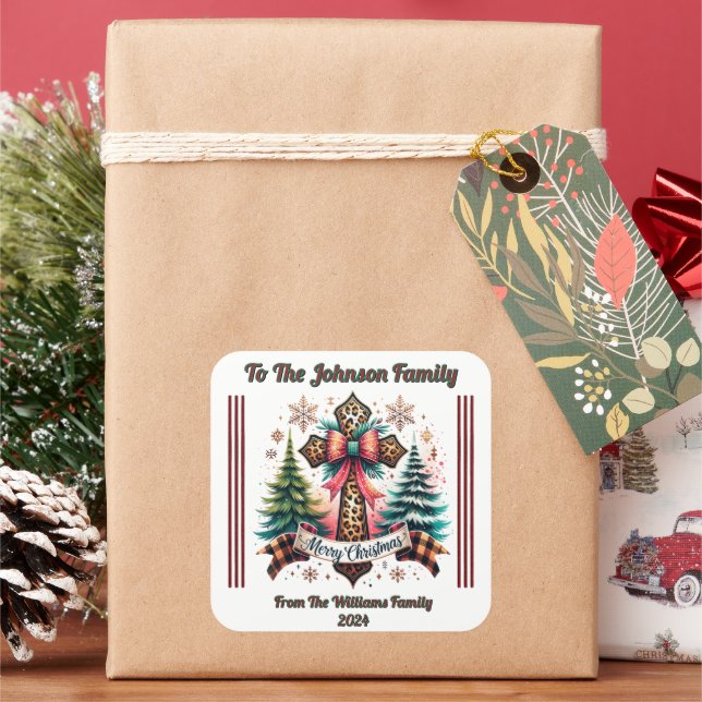 Pegatina de Navidad en un regalo envuelto (Vacaciones)