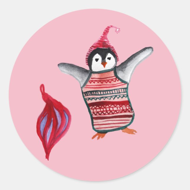 Pegatina de Navidad pingüino (Anverso)