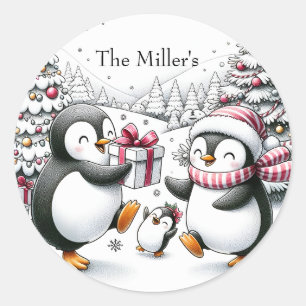 Pegatina de Navidad pingüino personalizada
