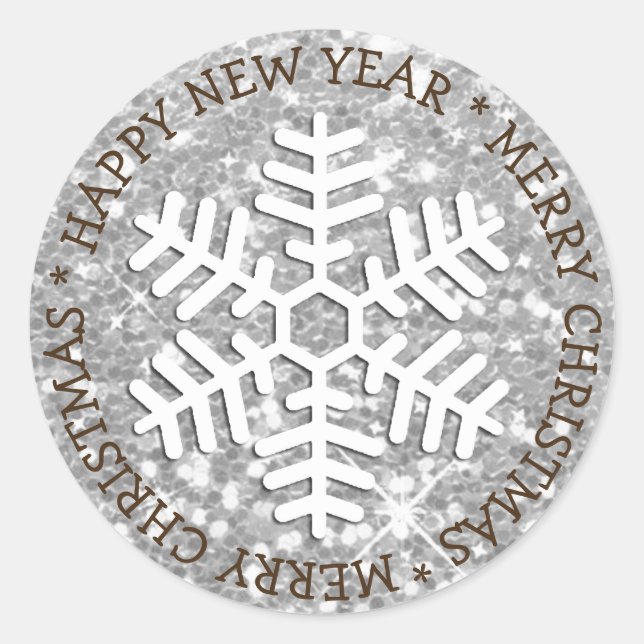 Pegatina de Navidad Silver Snowflake Merry (Anverso)