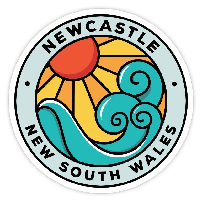 Pegatina de Newcastle, NSW Australia (Newcastle New South Wales Australia sun and surf round sticker)