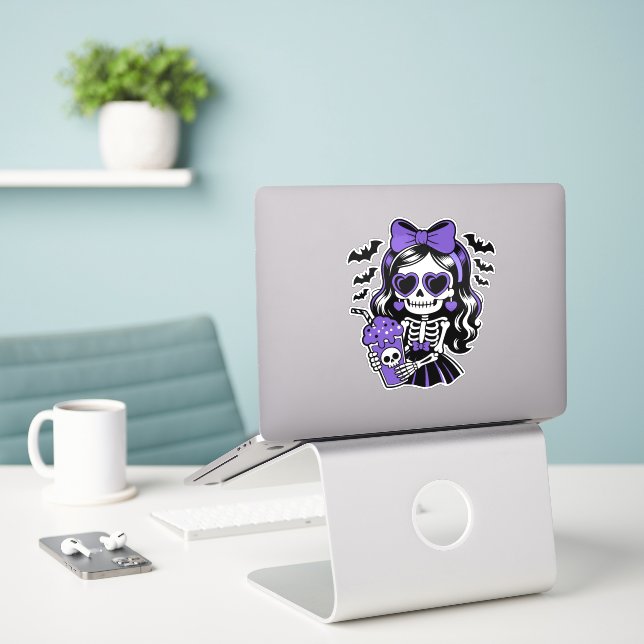 Pegatina de niña esqueleto de Halloween (Ordenado portátil  en el escritorio)