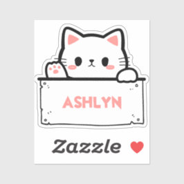 Pegatina de nombre de gato blanco personalizado pe
