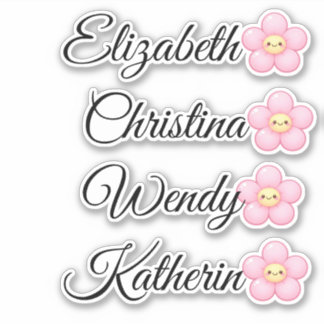 Pegatina de nombre de niños personalizada con flor