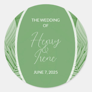 Pegatina de nombre de pareja de Boda verde tropica