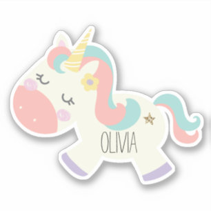 Pegatina de nombre de unicornio pastel