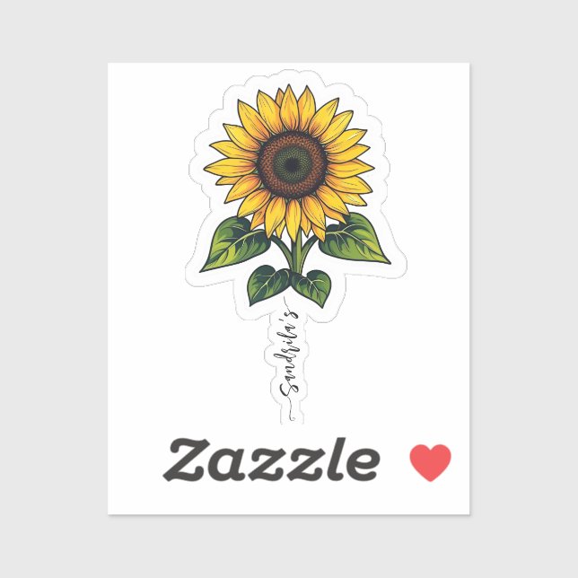 Pegatina de nombre manuscrita de girasol leopardo (Hoja)