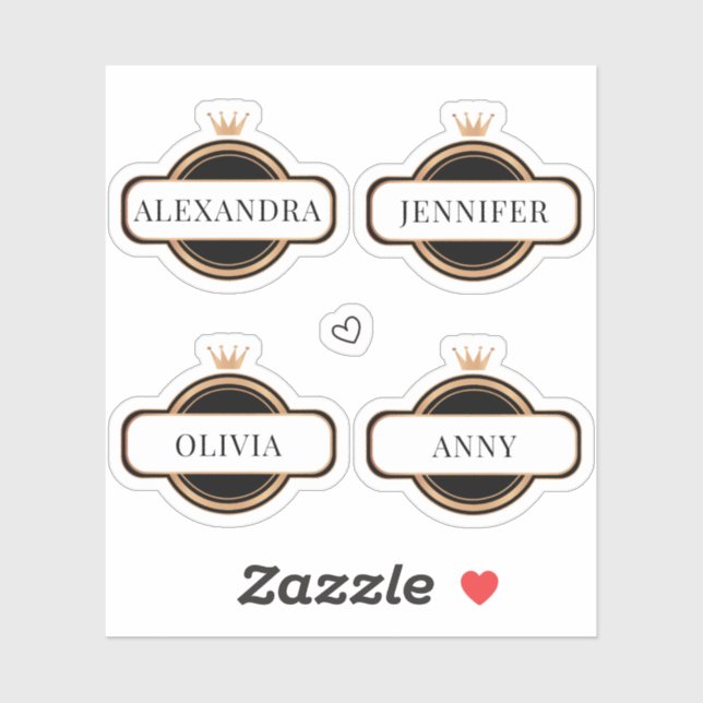 Pegatina de nombre personalizado Corona de Oro Neg (Hoja)
