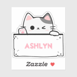 Pegatina de nombres de gatos blancos personalizado