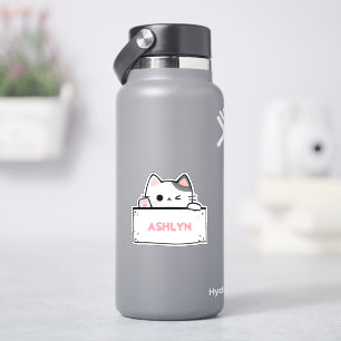 Pegatina de nombres de gatos blancos personalizado