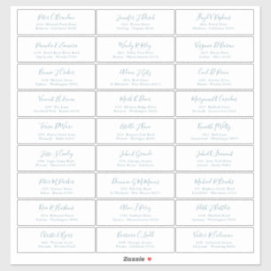 Pegatina de nombres de invitados con guión azul po
