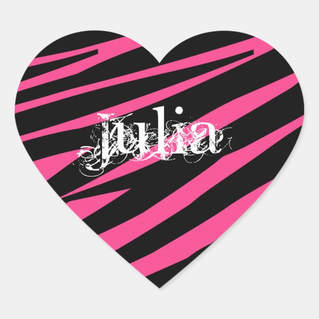 Pegatina de nombres negros y rosados de cebra card (Anverso)