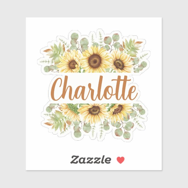 Pegatina de nombres personalizado de girasol (Hoja)