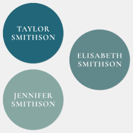 Pegatina de nombres Verde azulado mínimo simple y