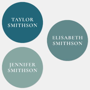 Pegatina de nombres Verde azulado mínimo simple y 