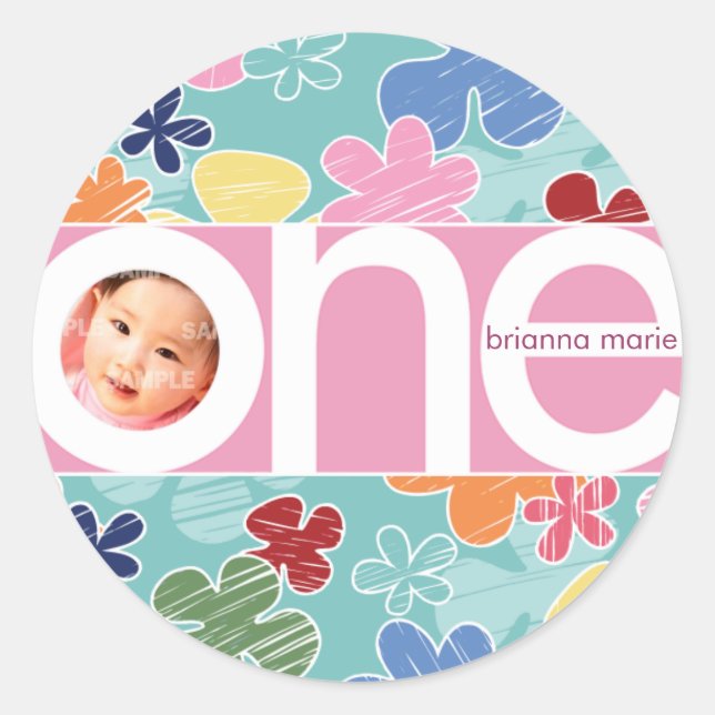 Pegatina de número de flores esquemáticas (Anverso)