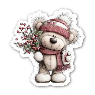 Pegatina de osito de peluche de Navidad Escena i
