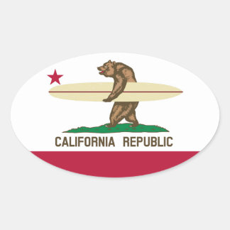 Pegatina de Oval de Oso de la Bandera de Californi