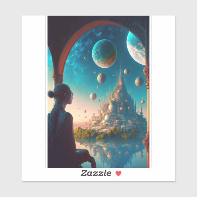 Pegatina de paisajes del castillo de fantasías fut (Hoja)