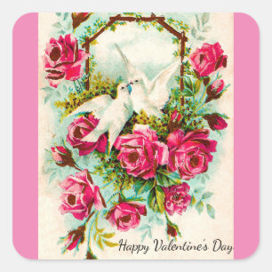 Pegatina De Palomas Y Rosas Vintage