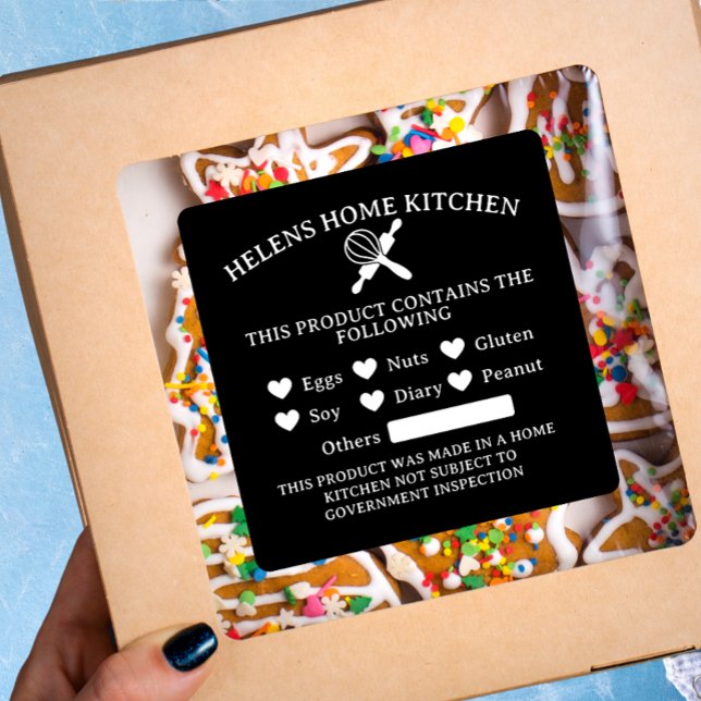 Pegatina de panadería de alerta sobre alergía negr (Subido por el creador)