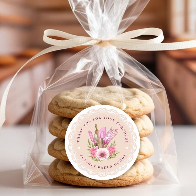 Pegatina de panadería floral rosa (Subido por el creador)