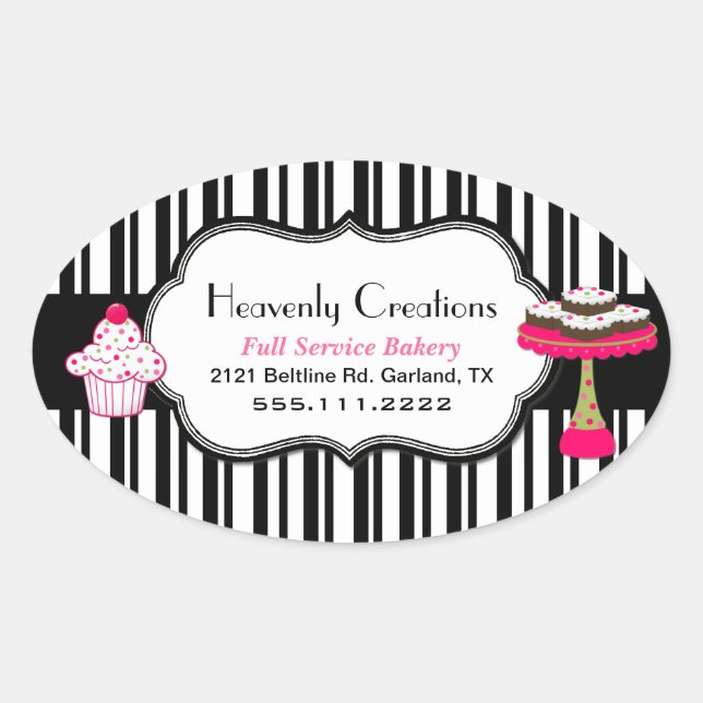 Pegatina de panadería Personalizado de franjas y d (Anverso)