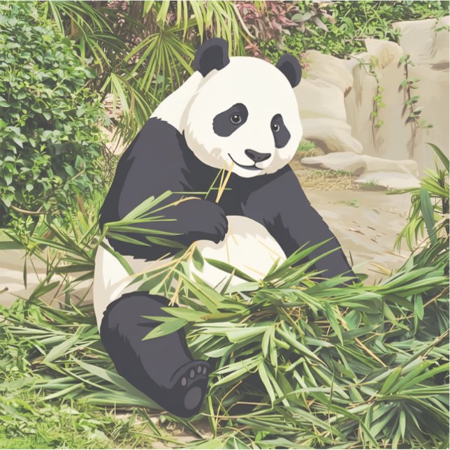 Pegatina de panda comiendo bambú (Anverso)