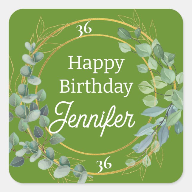 Pegatina de papel Fiesta de hojas verdes personali (Anverso)