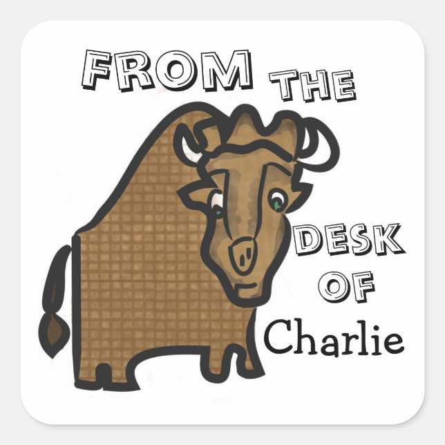 Pegatina de papelería de búfalo infantil (Anverso)