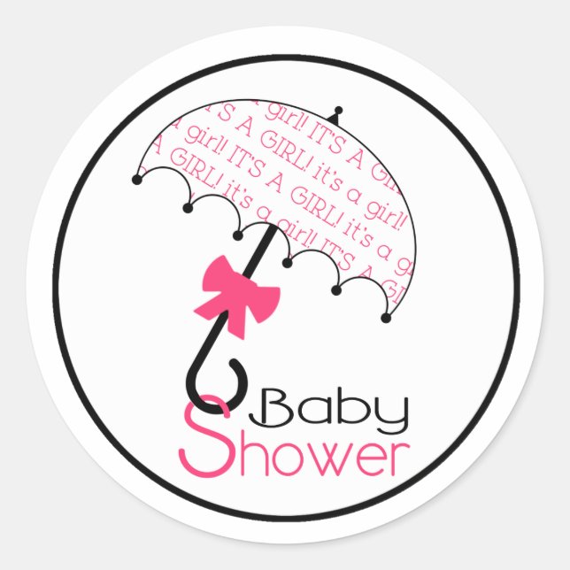 Pegatina de paraguas Baby Shower en blanco y rosa  (Anverso)