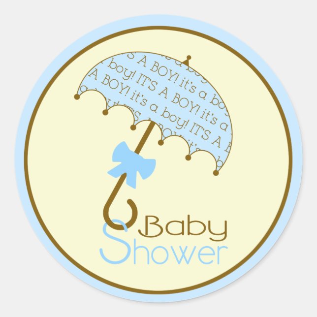 Pegatina de paraguas de Baby Shower azul (Anverso)