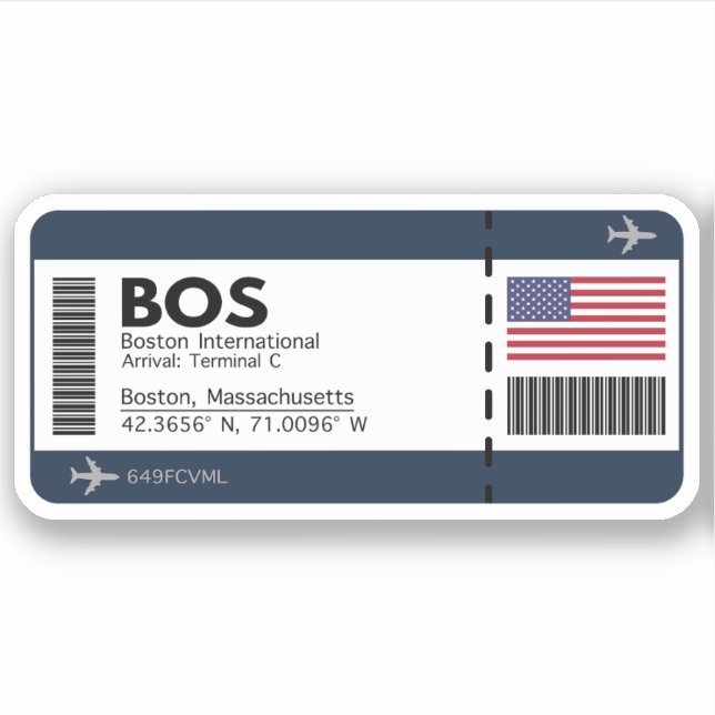 Pegatina de pases de abordaje del aeropuerto BOS B (Anverso)