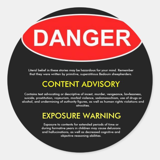 Pegatina de peligro de la Biblia (Anverso)