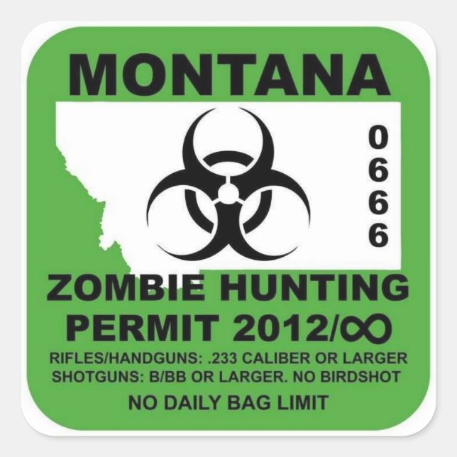 Pegatina de permisos de Montana Zombie (Anverso)