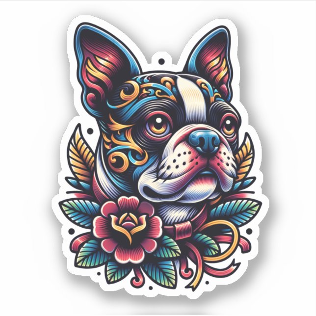 Pegatina de Perro de Vinyl en Boston Terrier (Anverso)