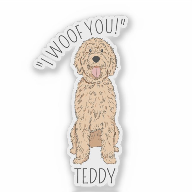 Pegatina de perro Golden Doodle personalizado Te G (Anverso)