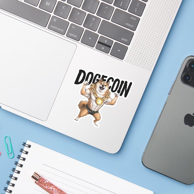 Pegatina de perros Dogecoin (Ordenado portátil con iPhone)
