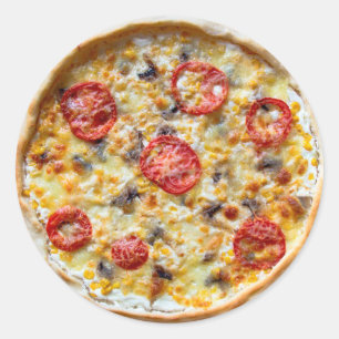 Pegatina de pizza de queso y tomate