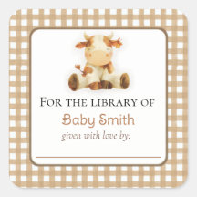 Pegatina de placa Baby Shower con vaca de relleno