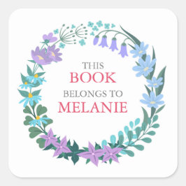 Pegatina de placa de flor azul floral