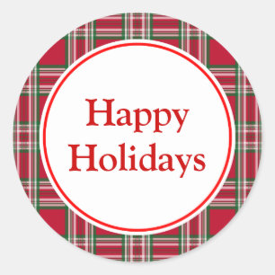Pegatina de Plaid Happy Holidays
