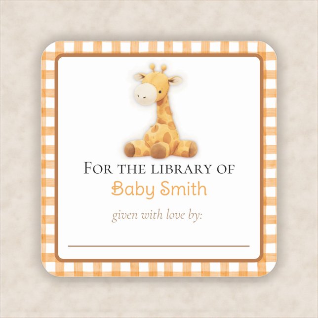 Pegatina de planchas Baby Shower con jirafa de fon (personalized nursery bookplate with giraffe)