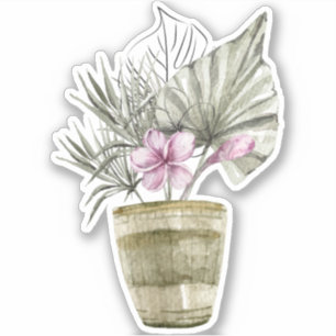 Pegatina de planta de casa en maceta violeta acuar